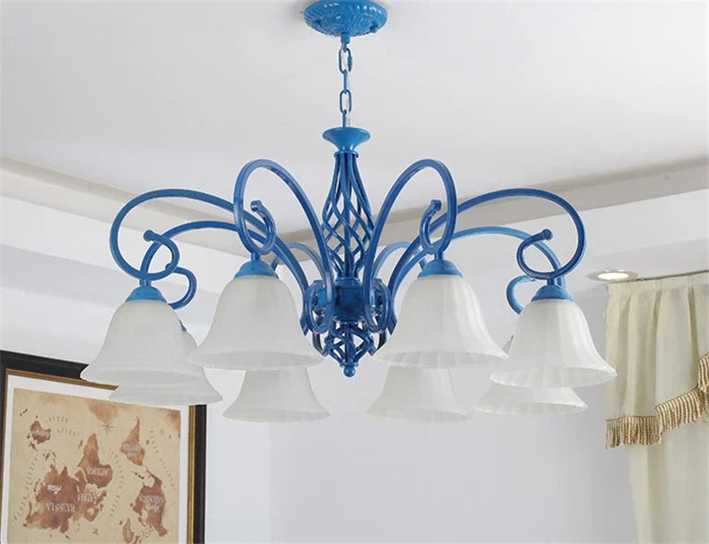Afralia™ Vintage Blue Chandelier with Glass Lampshade for Home Lighting