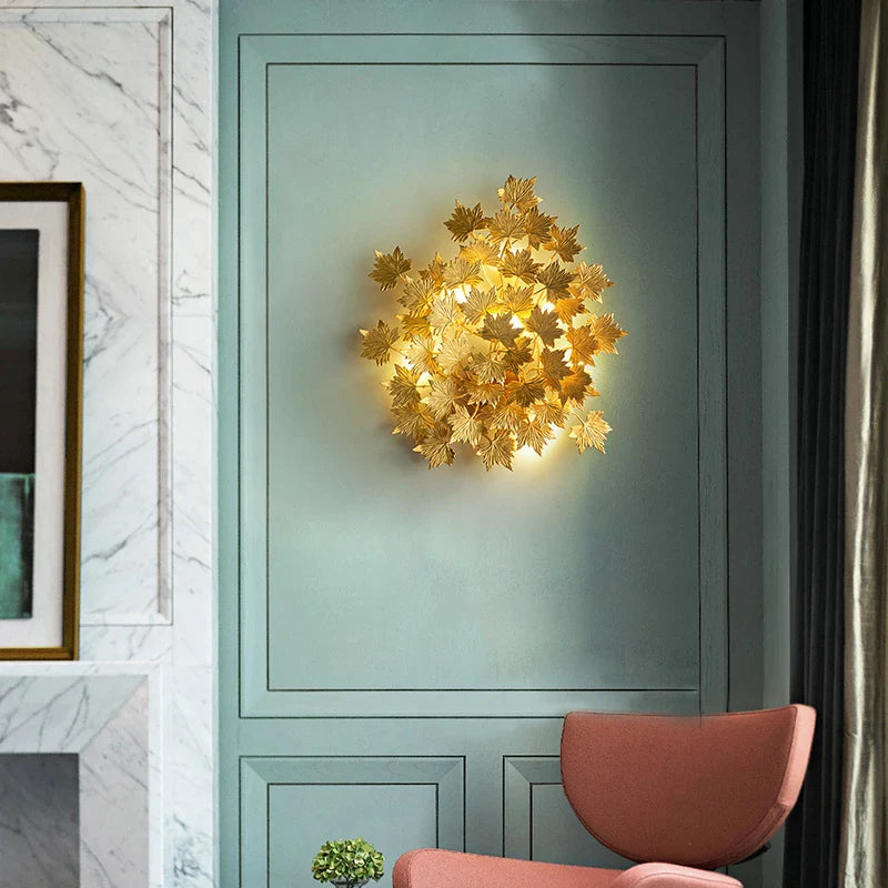 Afralia™ LED Golden Maple Leaves Wall Sconce for Bedroom and Corridor