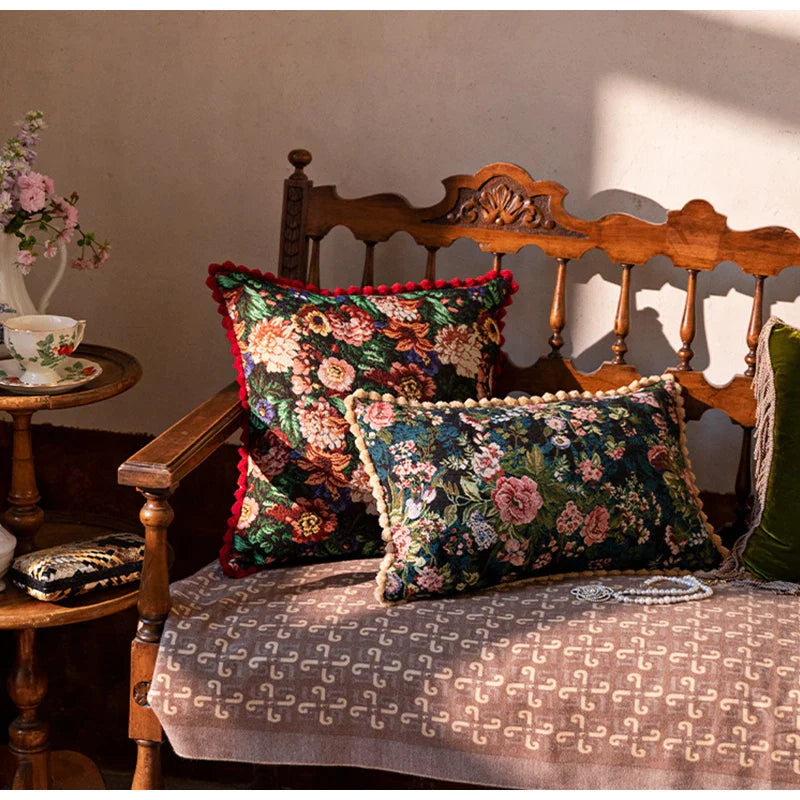 Afralia™ Jacquard Farmhouse Decor Pillow Case 45x45cm European Retro Style Floral Evening