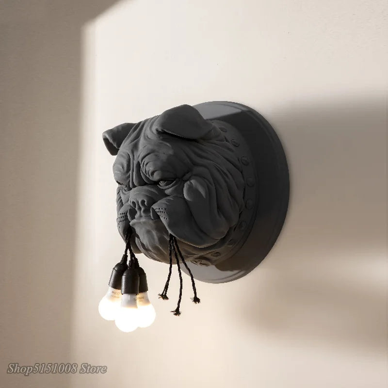 Afralia™ Bulldog Resin Wall Lamp: Nordic Animal LED Wall Sconce for Living Room, Bedroom, Study