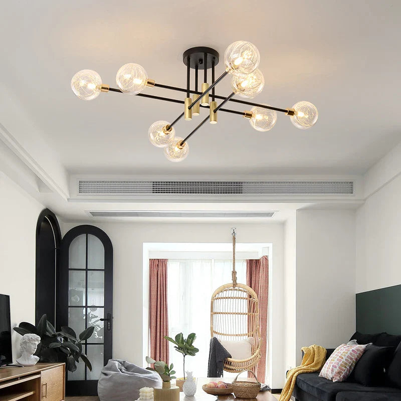 Afralia™ Black & Gold LED Chandelier: Modern E27 Glass Ball Lamp for Home Lighting