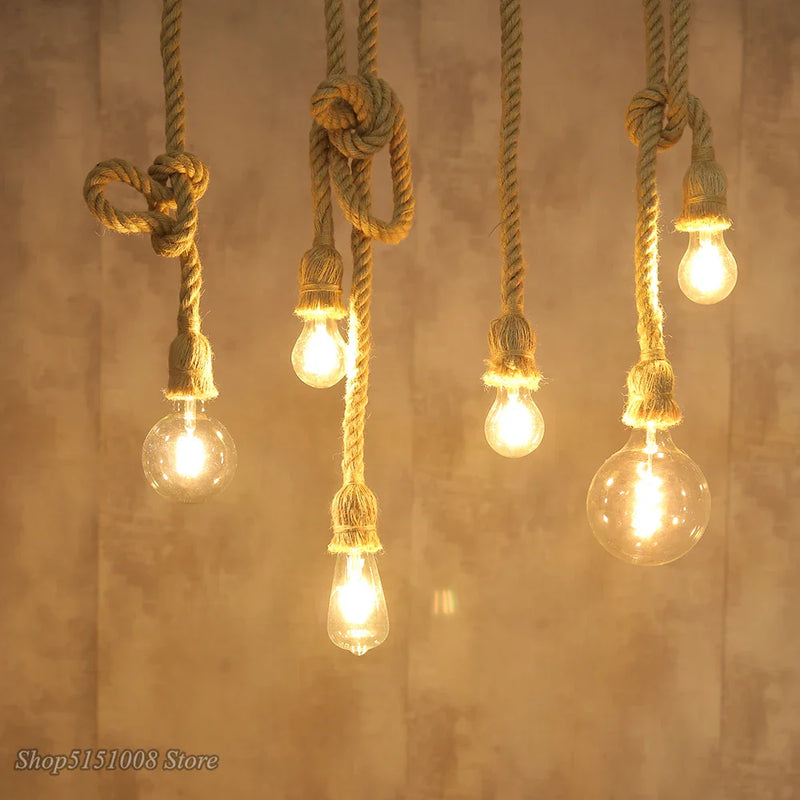 Afralia™ Vintage Hemp Rope Pendant Lights for Living Room Kitchen Home Decor