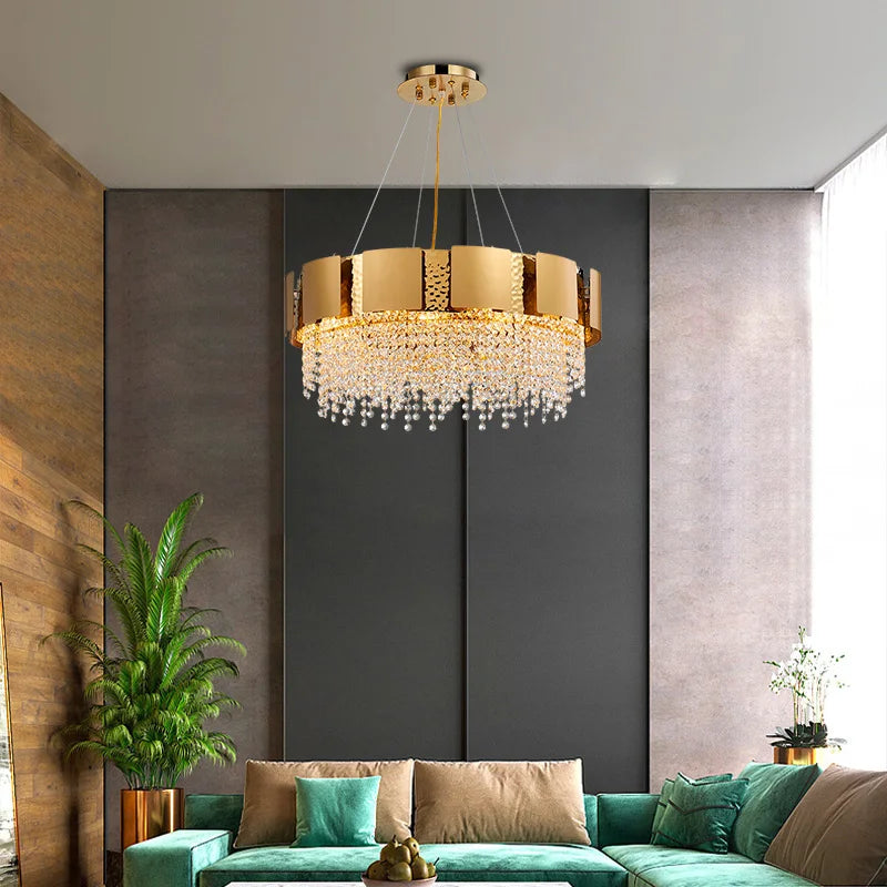 Afralia™ Postmodern Crystal Pendant Light - Golden Stainless Steel Suspension Lamp