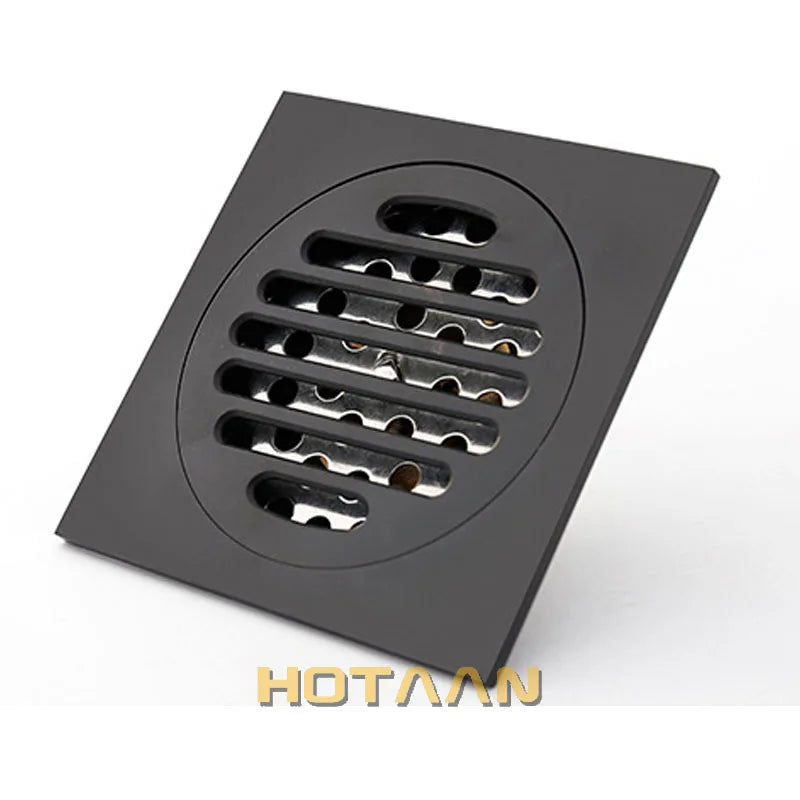 Afralia™ Matte Black Brass Square Floor Shower Drain 10cm - Anti-odor Bathtub Grate