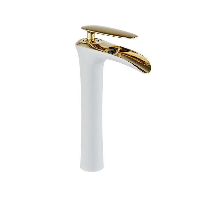 Afralia™ Waterfall Bathroom Faucet White Gold Single Handle Basin Mixer Tap Silver