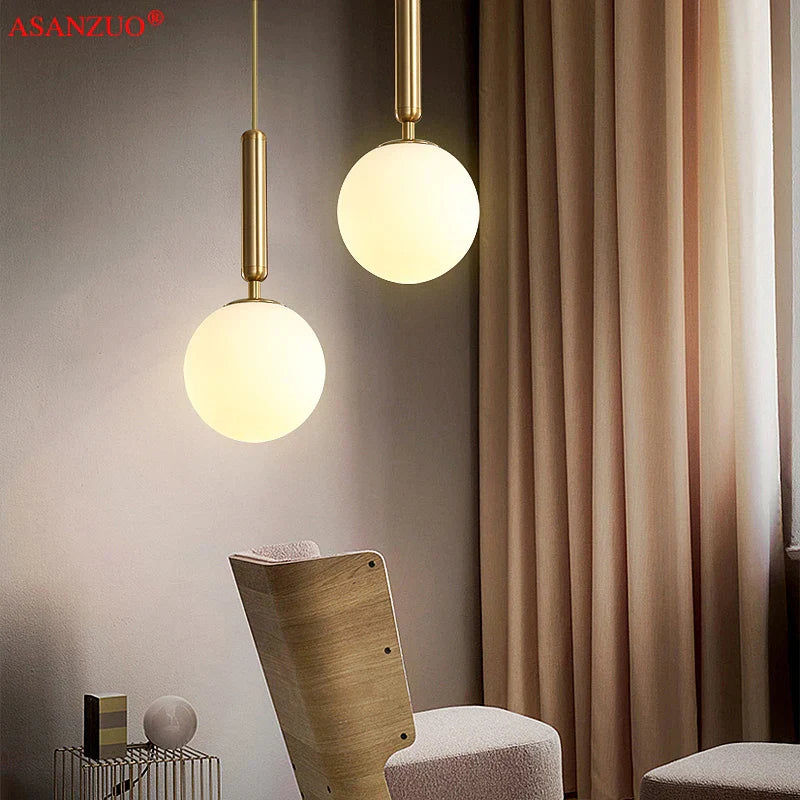 Afralia™ Brass Glass Ball Pendant Lights for Living Room Restaurant Kitchen Decor