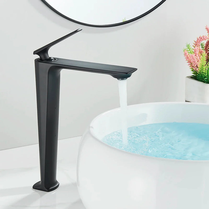 Afralia™ Black Tall Basin Brass Bathroom Sink Faucet Single Handle Deck Mounted