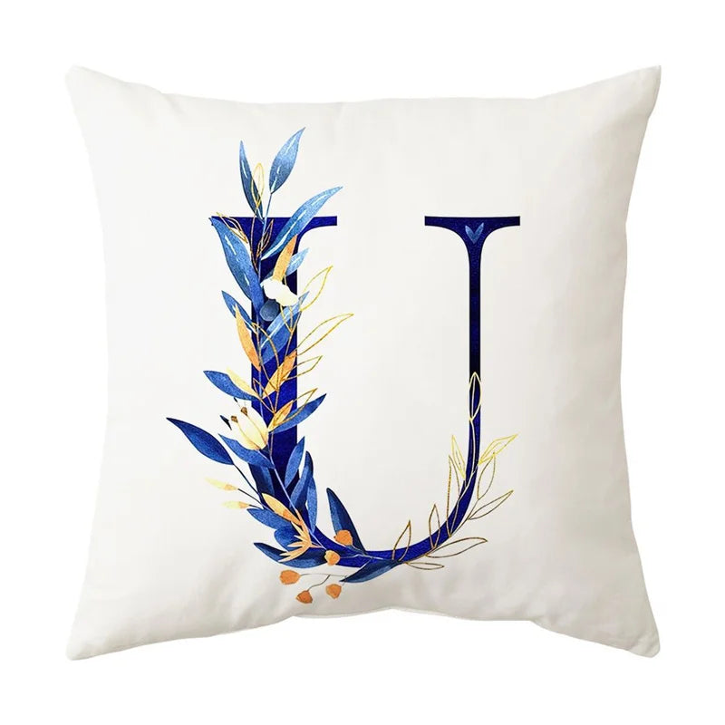 Afralia™ Blue Alphabet Flower Letter Pillowcase for Home Decor