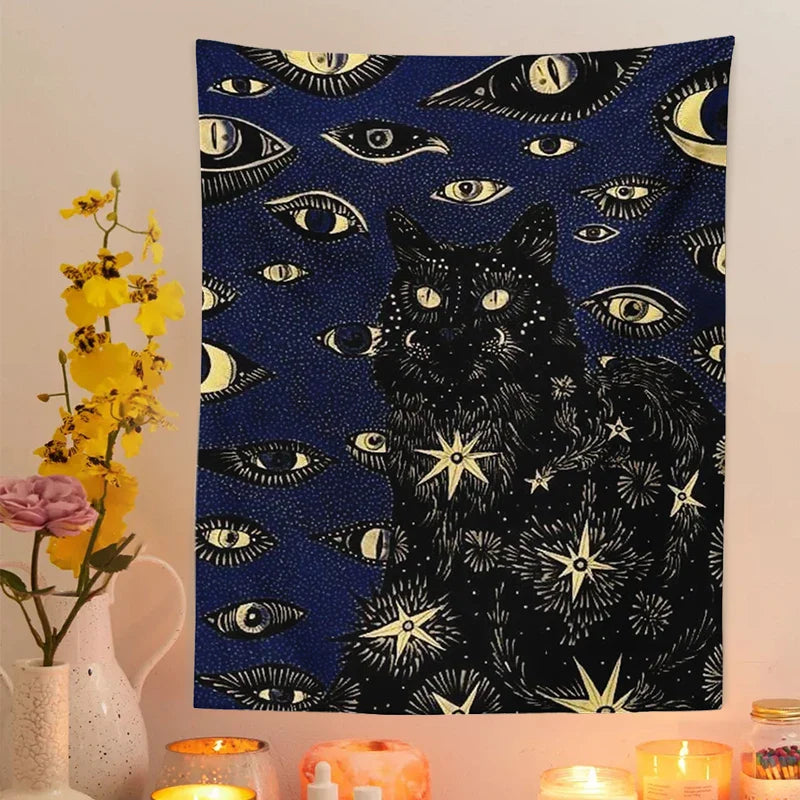 Cat Coven Witchcraft Tapestry by Afralia™ - Bohemian Wall Art for Aesthetic Room Decor