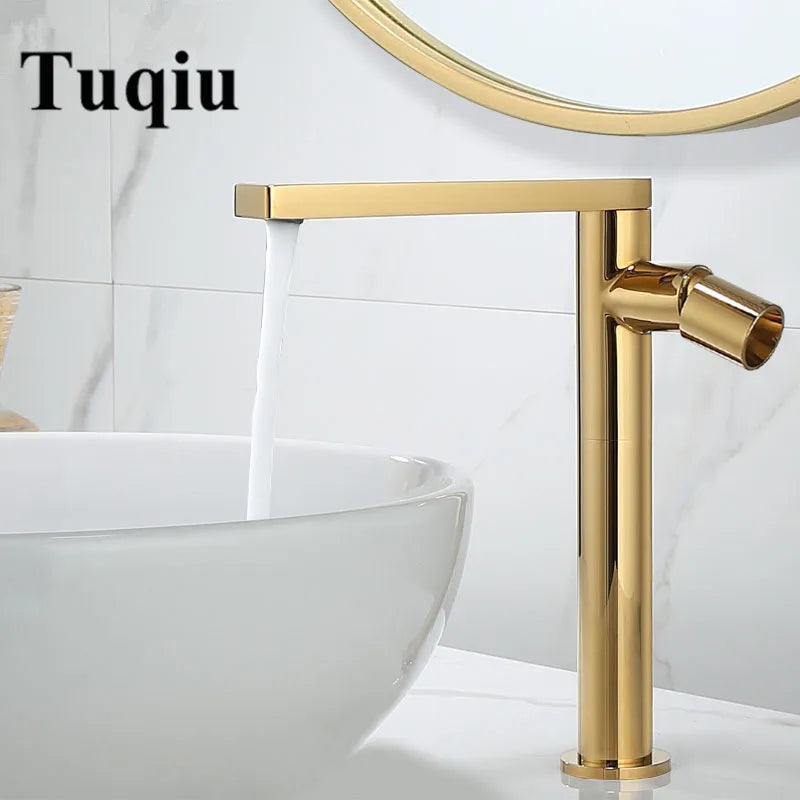 Gold Single Handle Bathroom Faucet by Afralia™ - Brass Basin Mixer Tap for Hot/Cold Water