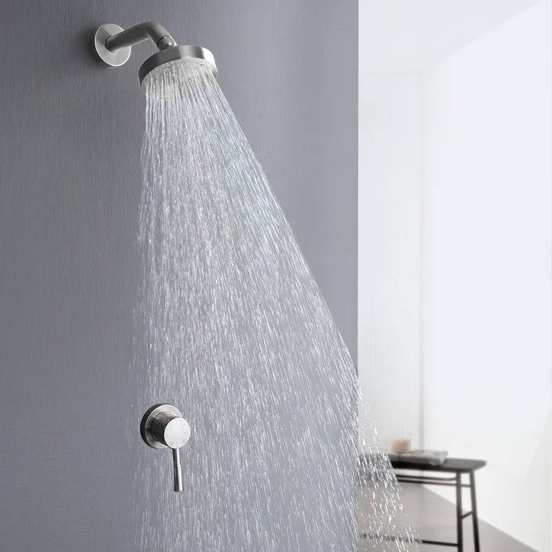 Afralia™ Brushed Gold Round Rainfall Shower Faucet Set, Wall Mounted Shower Mixer