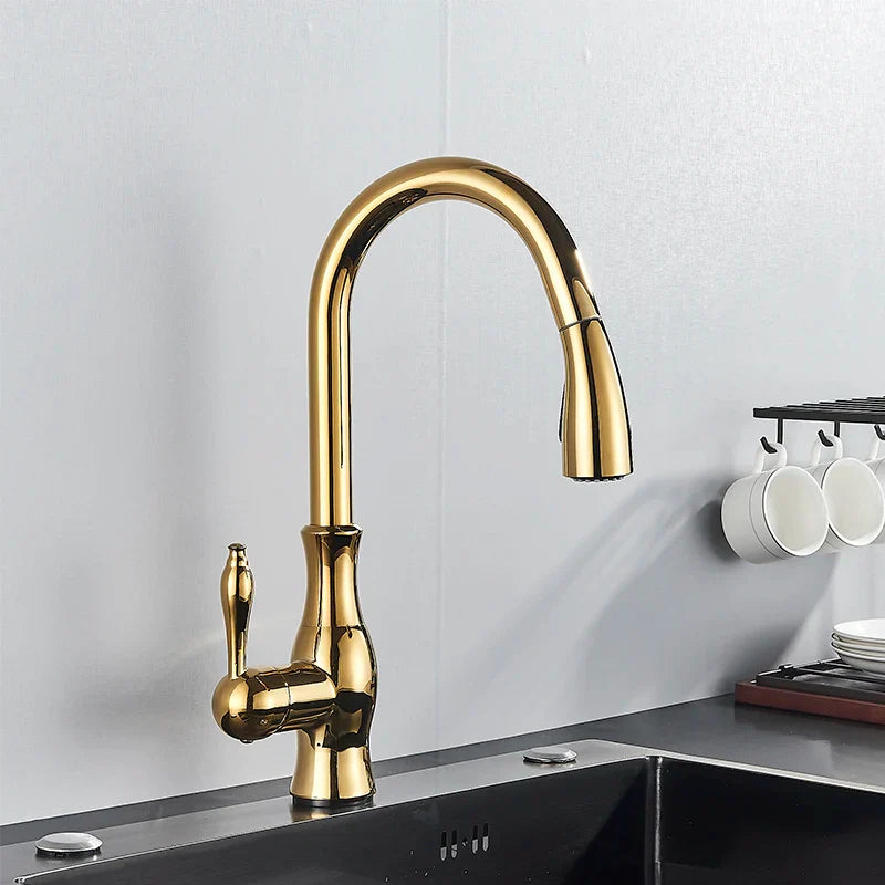 Afralia™ Gold Sensor Kitchen Faucet Pull Out Touch Control Mixer Tap Sink Crane