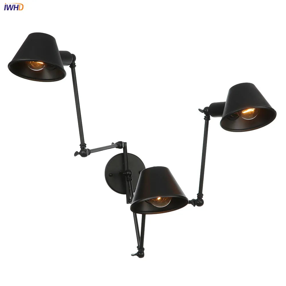 Afralia™ Swing Arm LED Wall Light Industrial Vintage Sconce - 3 Heads Loft Style