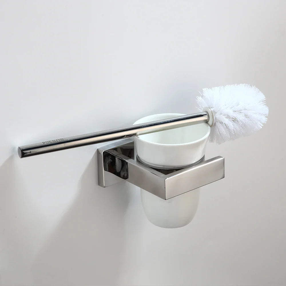 Afralia™ Stainless Steel Bathroom Hardware Set: Toilet Paper & Brush Wall Combo Kit