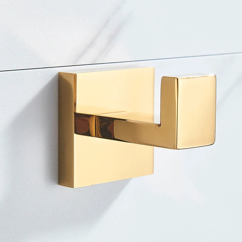 Afralia™ Gold Bathroom Hardware Set: Robe Hook, Towel Rail, Shelf, Tissue Holder