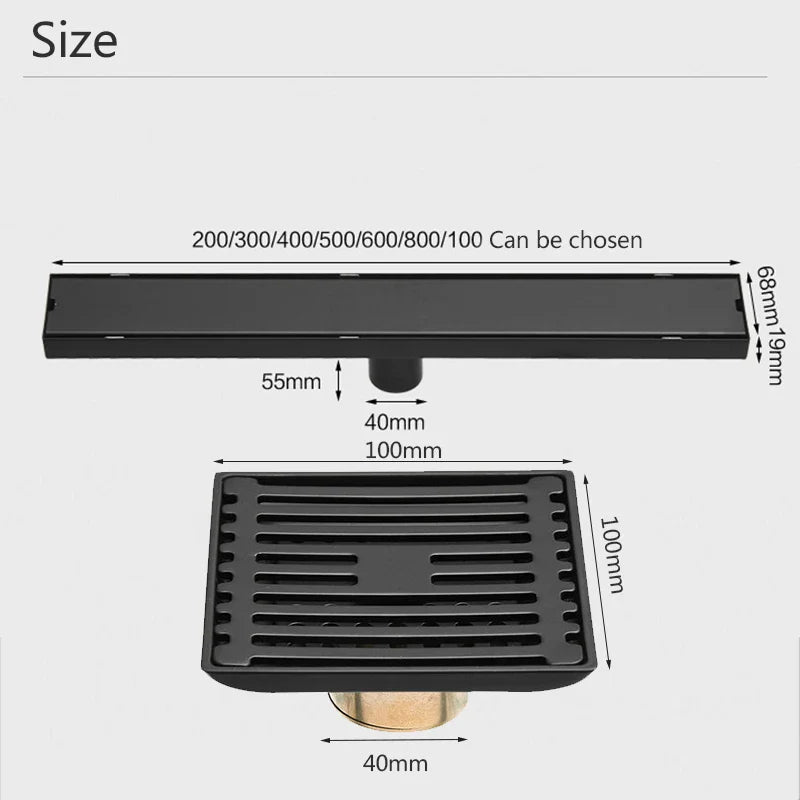 Afralia™ Matte Black Square Floor Drain 10*10cm - Bathroom & Shower Deodorant Waste Strainer