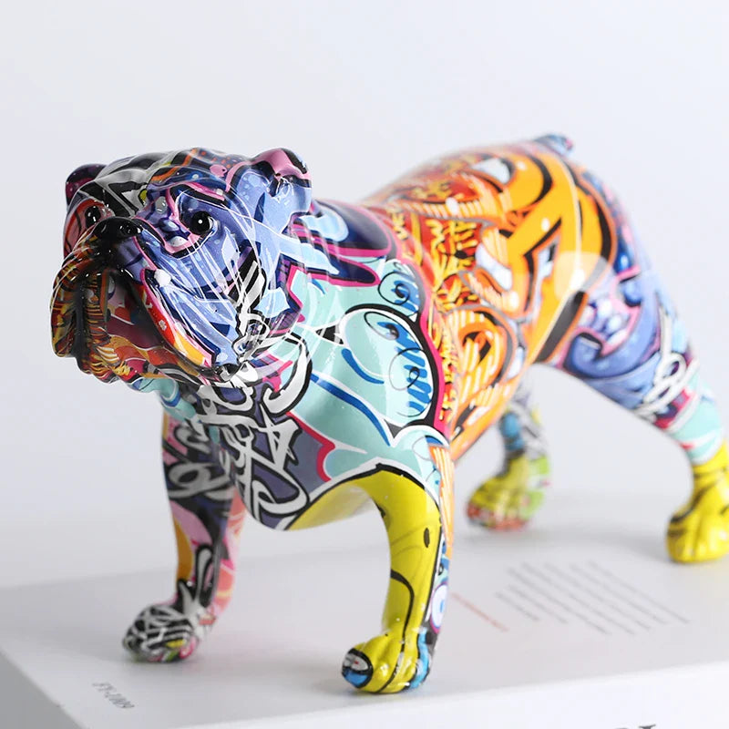 Afralia™ Bulldog Figurines: Colorful Modern Graffiti Art Home Decor & Ornaments, Ideal for Room Display