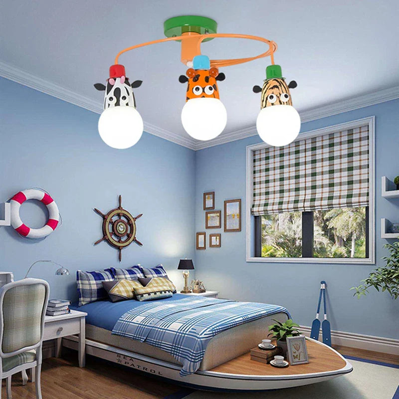 Afralia™ Nordic Kids LED Animal Chandelier for Bedroom Study Room, Iron Resin Lighting