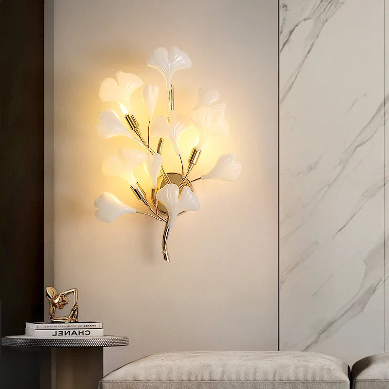 Afralia™ Ginkgo Leaf Wall Lamp: Modern Luxury for Bedroom, Living Room & Corridor