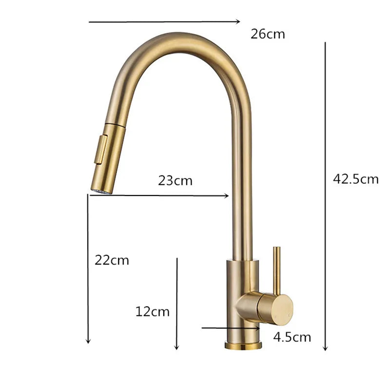 Afralia™ Brushed Gold Pull Out Kitchen Faucet - SUS 304 Stainless Steel