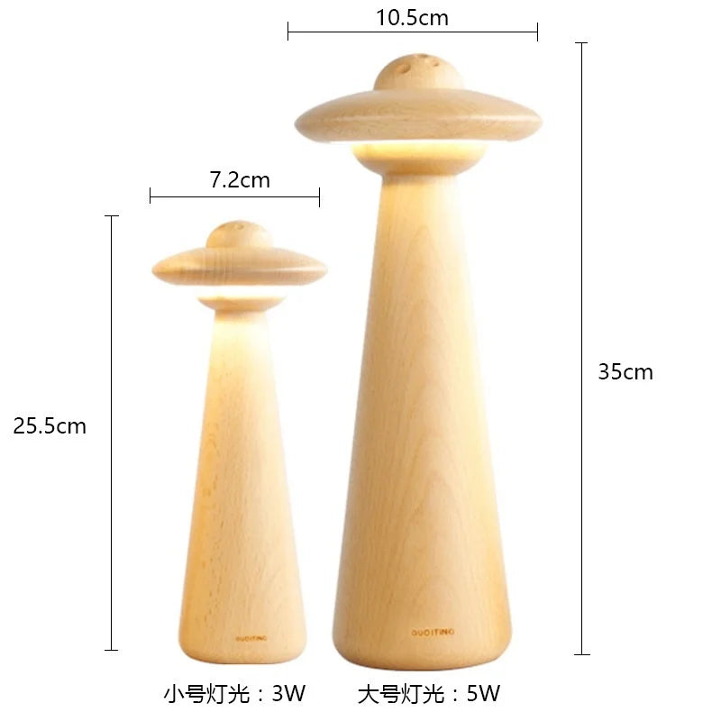 Afralia™ Kids UFO Wood LED Table Lamp: Modern, Dimmable, Cartoon Design, Ideal for Children's Bedroom