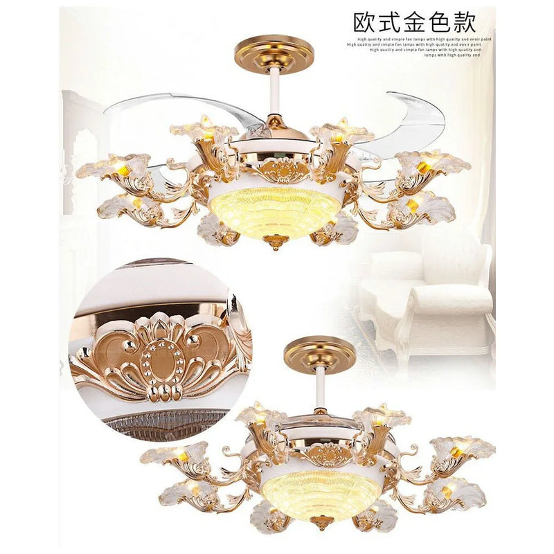 Afralia™ Golden Retro Ceiling Fan Light with Remote Control and 8 Lights