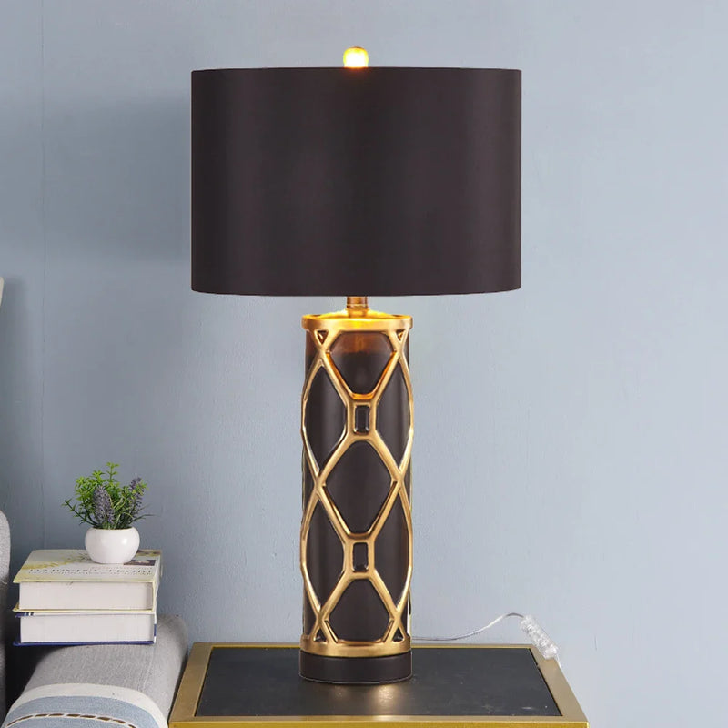 Afralia™ White Ceramic Table Lamp with Golden Edge - Large, Luxurious for Bedroom, Living Room, Study