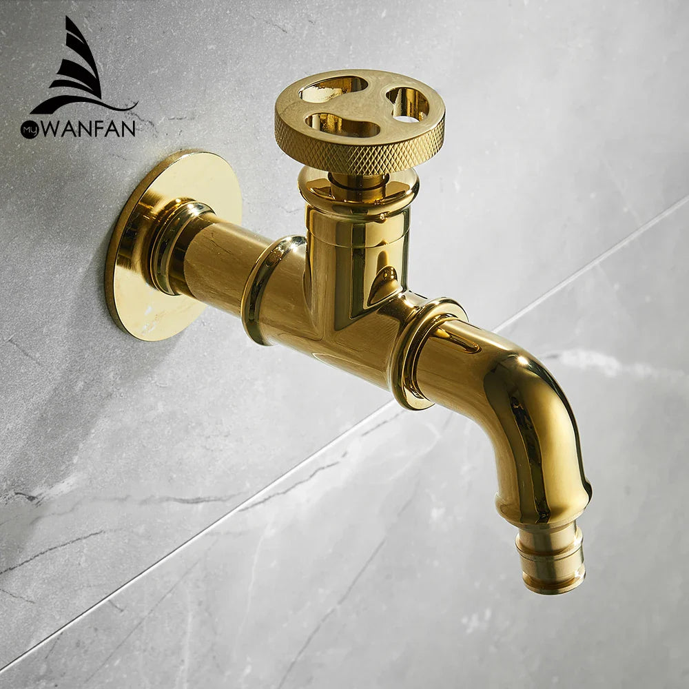 Afralia™ Matte Gold Retro Euro Bibcock Faucet for Washing Machine, Toilet, Mop, and Outdoor Garden