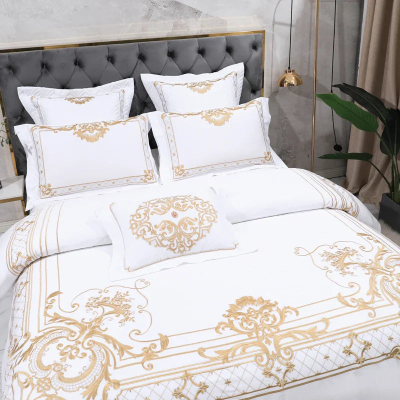 Afralia™ Luxury European Palace Style Bedding Set with Gold Embroidery