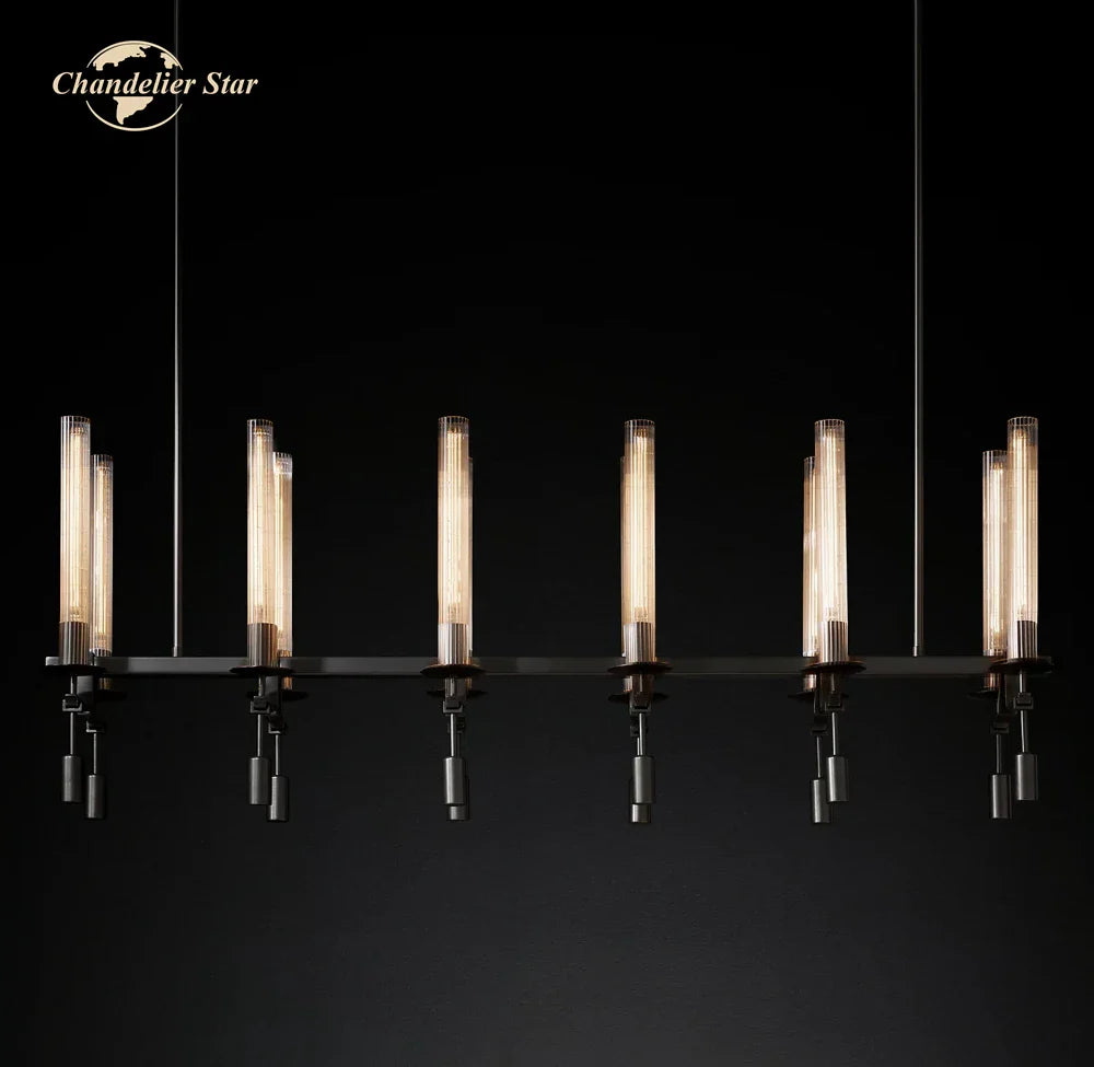 Afralia™ Glass LED Linear Chandelier for Dining & Living Room, Kitchen Island Lighting