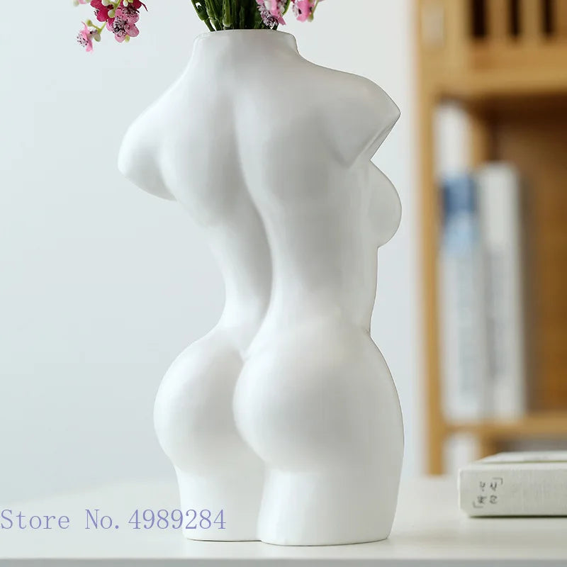 Afralia™ Abstract Nude Female Ceramic Vase Black White Home Decor Ornament