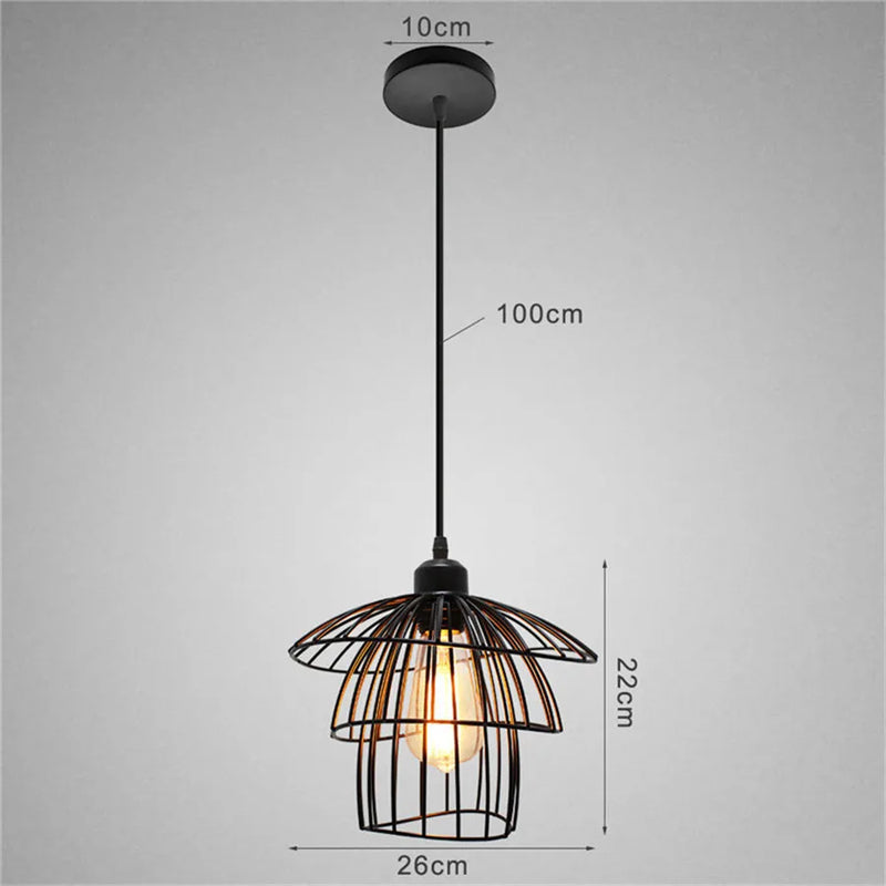 Afralia™ Black Iron Cage Pendant Light for Kitchen Living Room Shop