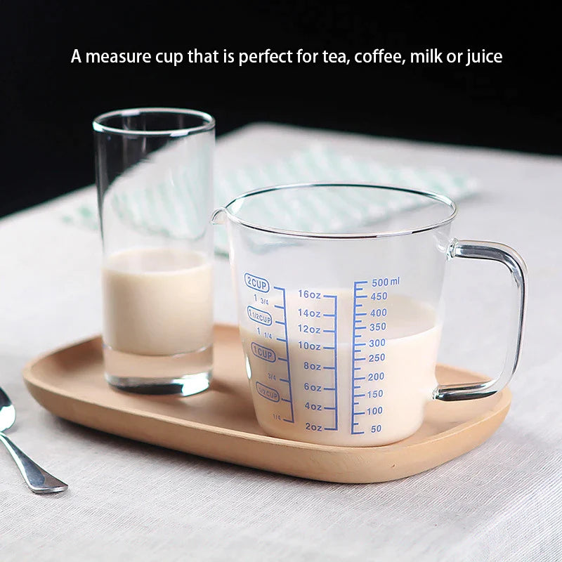 Glass Measuring Cup by Afralia™ - Heat Resistant Milk Jug Tea Coffee Pitcher