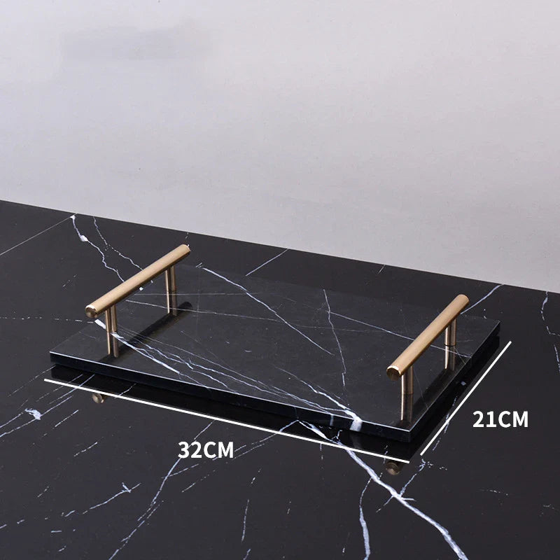Afralia™ Marble Tray with Handle for Luxury Bathroom Vanity Storage