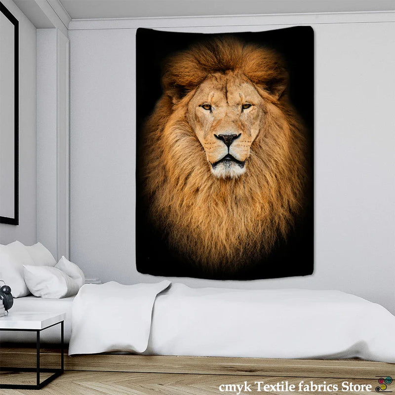 Afralia™ Lion World Tapestry Hanging Cloth Home Decor Fabric Art Wall Hanging