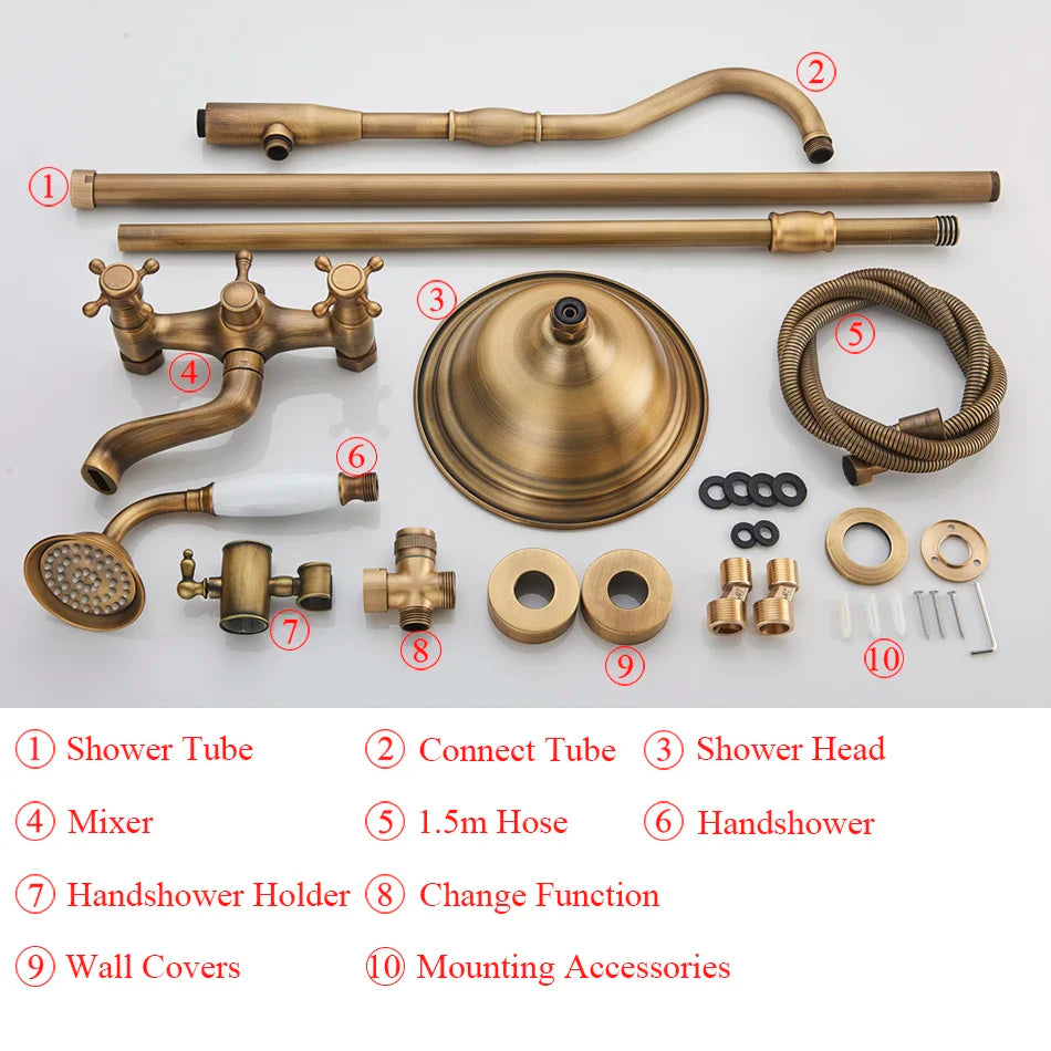 Afralia™ Brass Shower Set with 8" Rainfall Head and Hand Sprayer