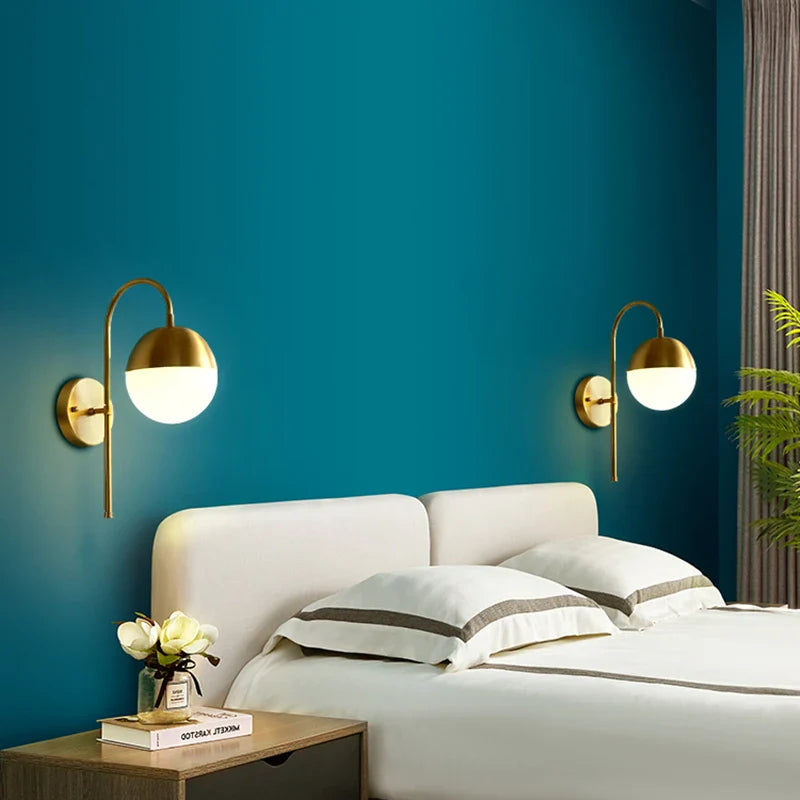 Afralia™ Modern Gold LED Glass Ball Wall Lamp for Luxury Living Room Bedroom Aisle