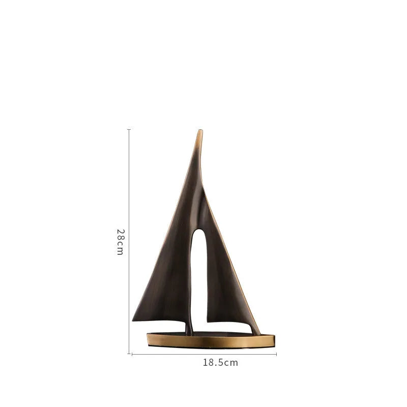 Afralia™ Copper Golden Sailboat Sculpture - Abstract Geometric Metal Home Decor
