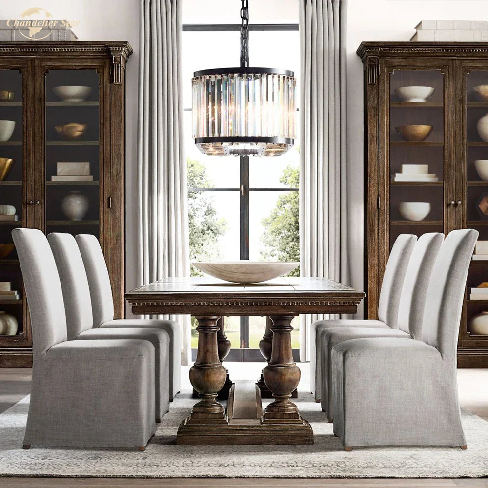 Afralia™ Modern LED Oval Crystal Chandelier Black Pendant Light for Kitchen Island Dining Room