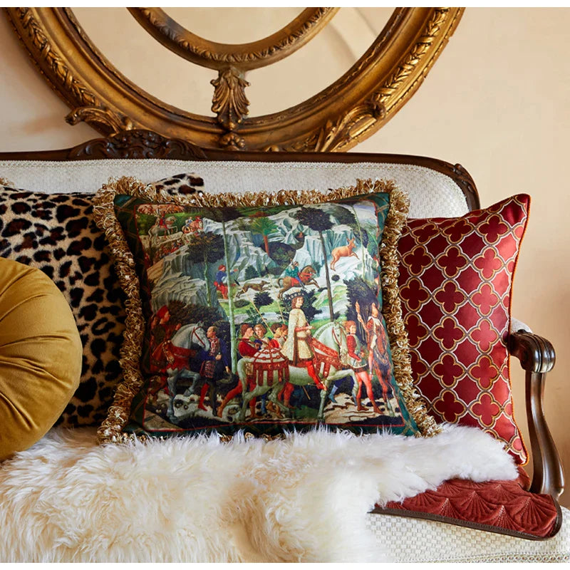 Afralia™ Florence Oil Painting Pattern Luxury Pillow Case Fringed Space Collection