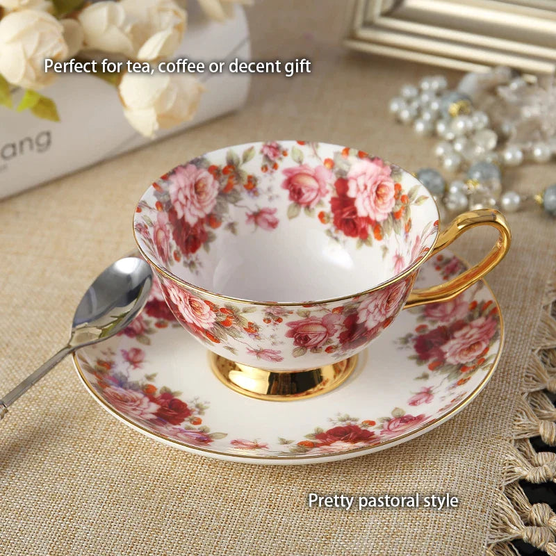 Afralia™ Porcelain Tea & Coffee Set, Elegant Bone China Floral Design, Teapot, Cups, Saucers