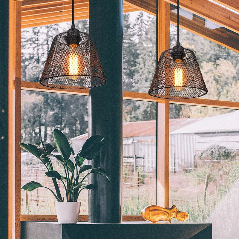 Afralia™ Vintage Industrial Chandelier Lamp, Black Iron Pendant Light for Kitchen Bedroom