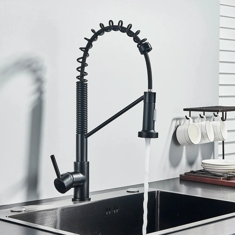 Afralia™ Stream Sprayer Kitchen Mixer Tap with 360 Rotation - Black Deck Mounted Kitchen Faucet