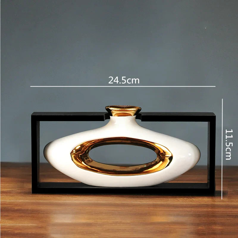 Afralia™ Chinese Style Ceramic Vase in Wooden Frame for Modern Home Decor