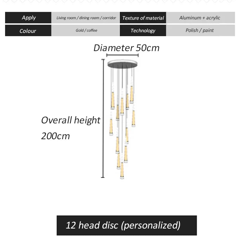 Afralia™ LED Spiral Chandelier Black Chrome Gold Pendant Light Modern Stairwell Lighting