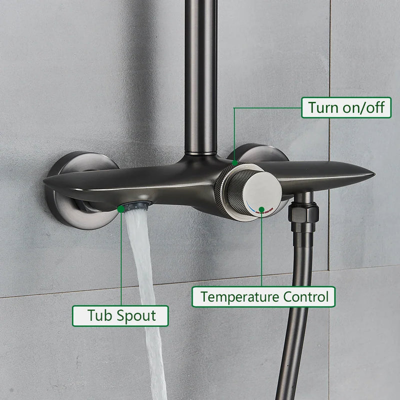 Afralia™ Black Gray Wall Mounted Shower System Set with Bathtub Faucet