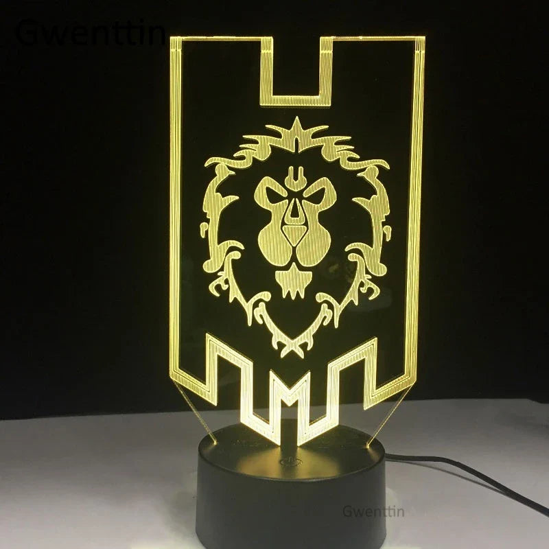 Afralia™ WoW Alliance Tribal Signs 3D LED Night Light Kids Table Lamp Gift