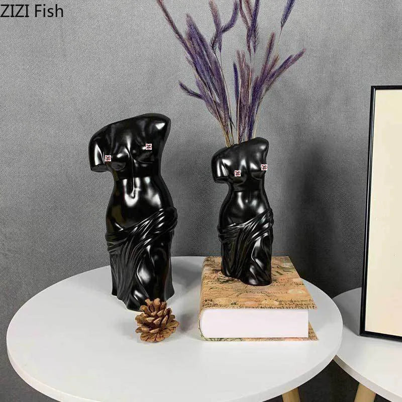 Afralia™ Human Body Figurine Bust Vase for Home Décor and Art Decoration