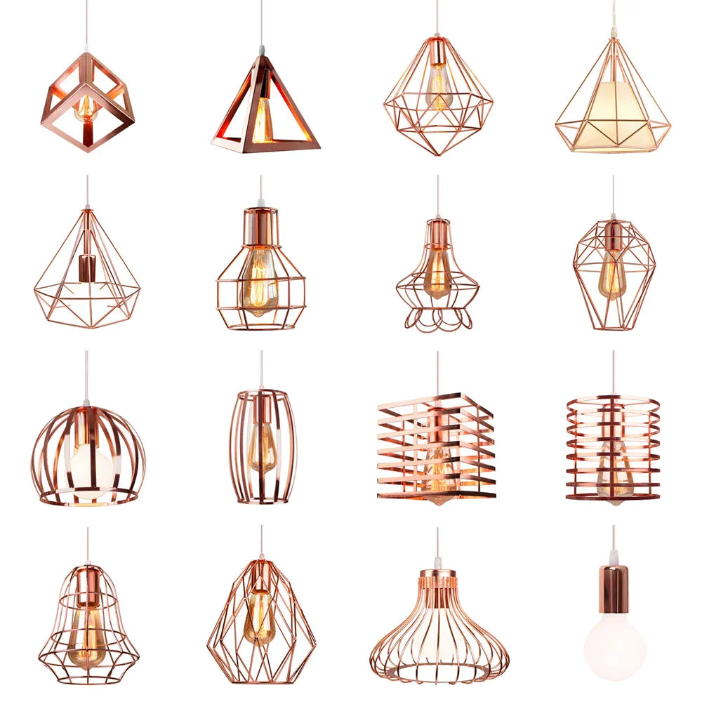Afralia™ Rose Gold Industrial Iron Pendant Lights for Home Living Room Kitchen.