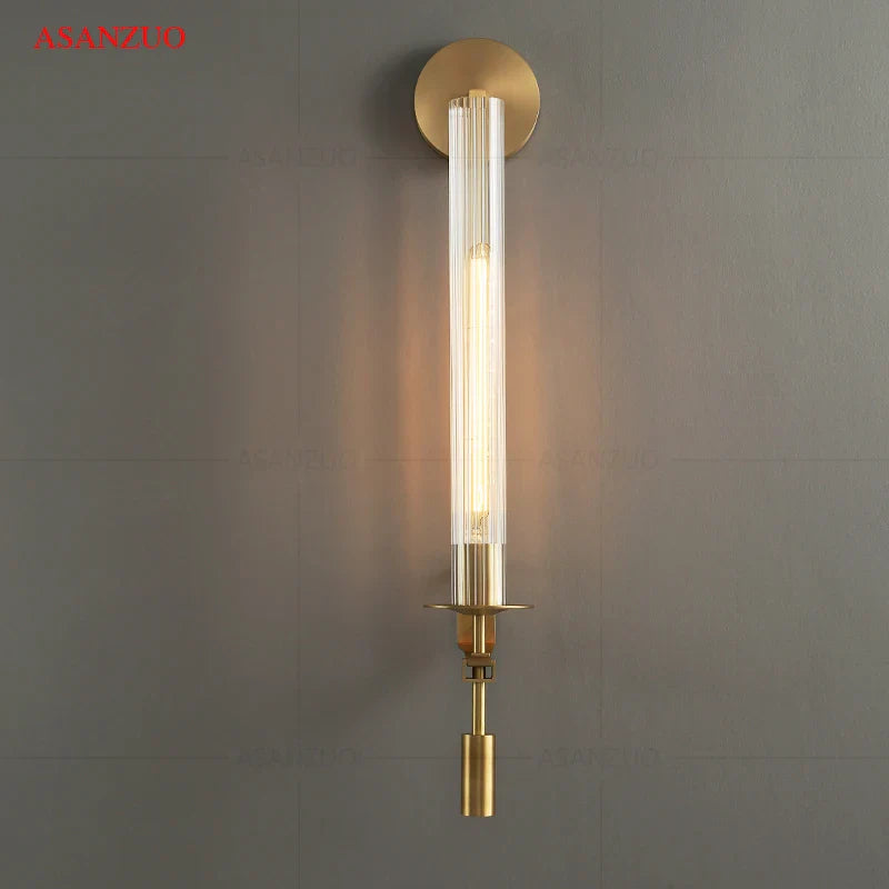 Afralia™ Retro Glass Tube Wall Sconce - Nordic Vintage Gold Lamp for Living Room Decor